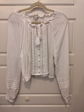 American Eagle Outfitters White Boho Tie-Front Peasant Blouse